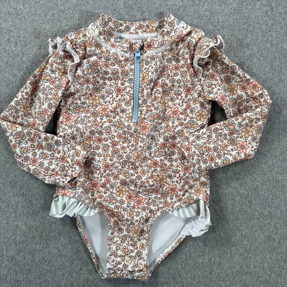 Tommy Bahama Swim Suit Toddler Girl 24 Months Floral Long Sleeve Ruffle Snap - Picture 1 of 6
